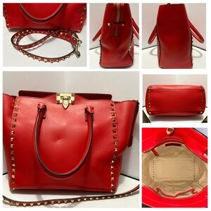 Valentino Garavani Rockstud Red Two-way Leather Bag